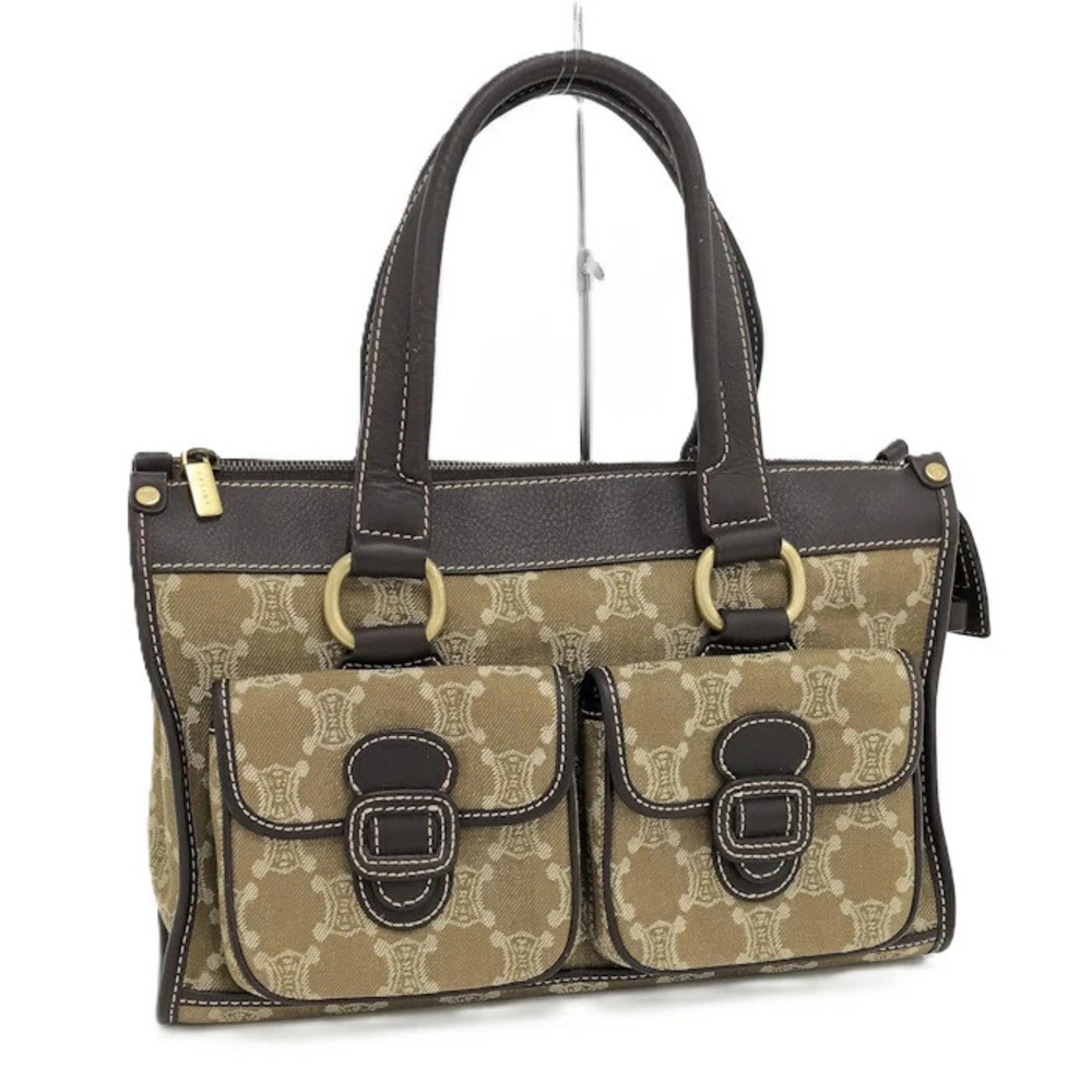 Celine Handbag Paris Macadam canvas leather Khaki Green
